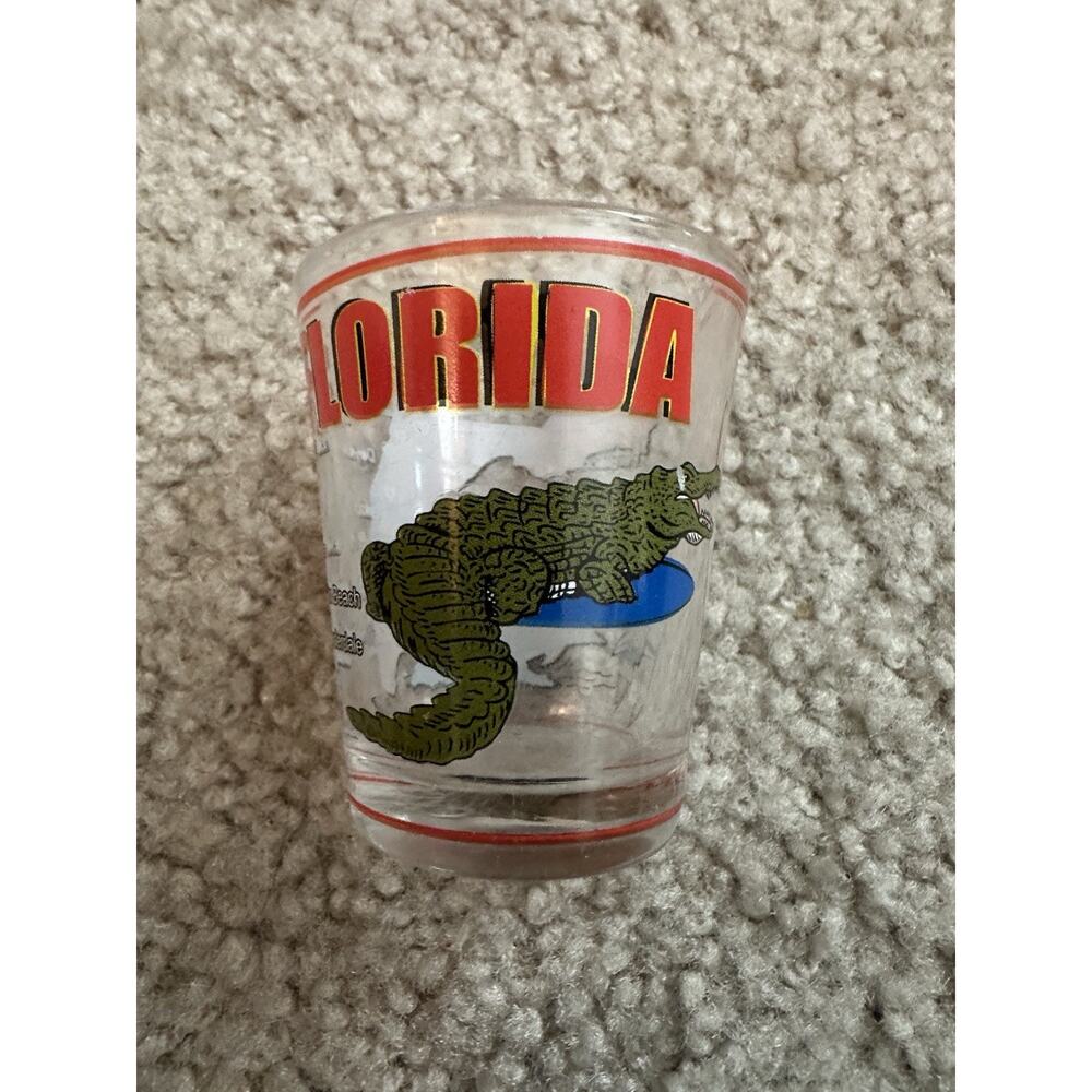 Florida Alligator Souvenir Shot Glass Red Map Highway Vintage Collectible Bar